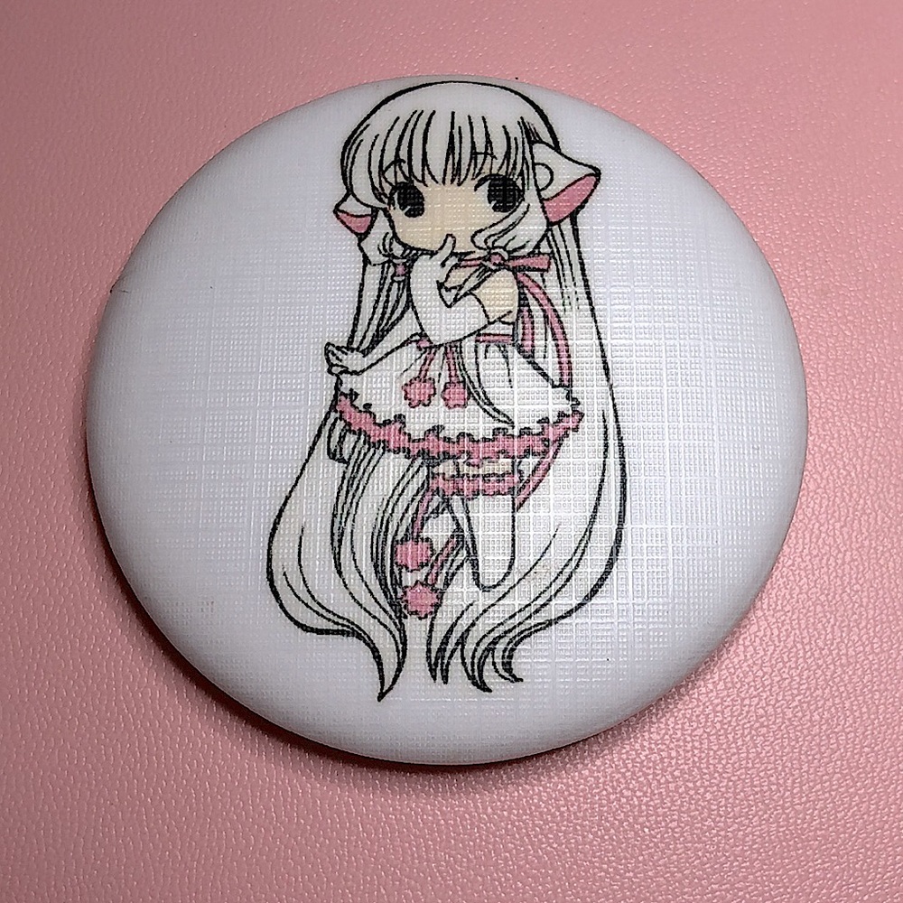 2” chobits chii cute pink button pin